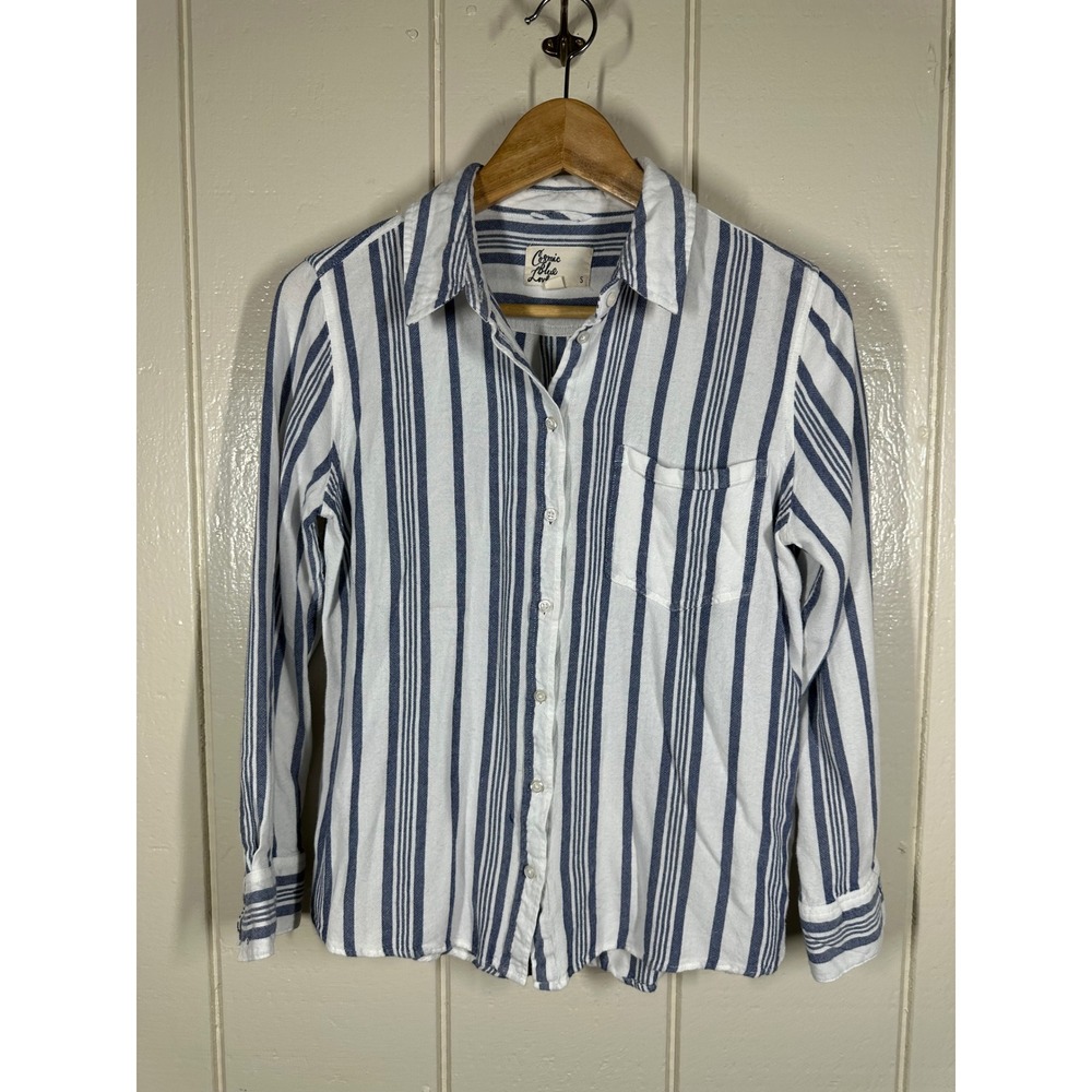 Cosmic Blue Love Shirt Womens S Blue White Striped Button Down Long Sleeve Top